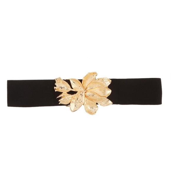 Gold Floral Accent Elastic Belt